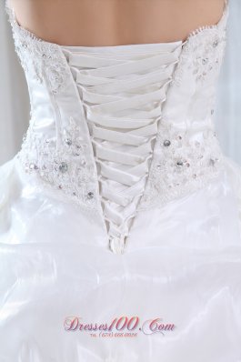 Fabulous Strapless Organza Beading Appliques Wedding Dress