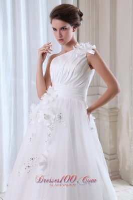 Best Seller Floral One Shoulder Tulle Appliques Wedding Dress