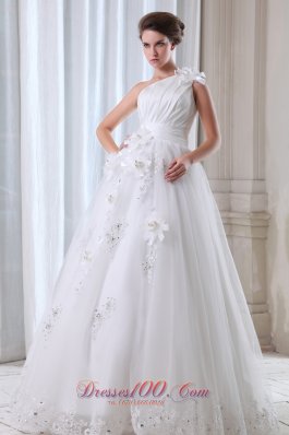 Best Seller Floral One Shoulder Tulle Appliques Wedding Dress