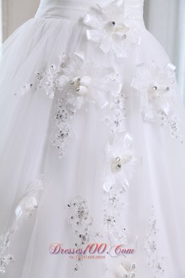 Best Seller Floral One Shoulder Tulle Appliques Wedding Dress