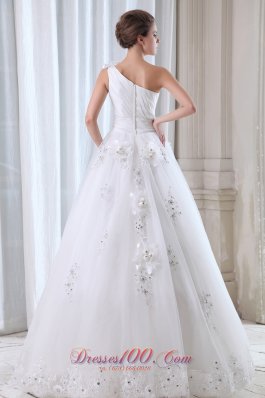 Best Seller Floral One Shoulder Tulle Appliques Wedding Dress