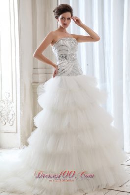 Pretty A-line Strapless Beading Tulle Wedding Dress