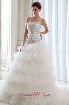 Pretty A-line Strapless Beading Tulle Wedding Dress