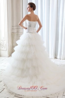 Pretty A-line Strapless Beading Tulle Wedding Dress