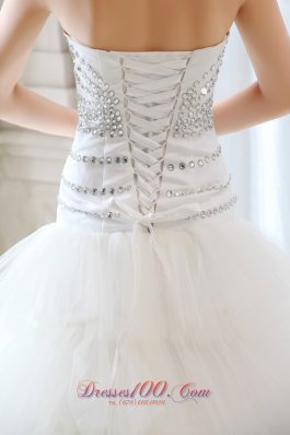 Pretty A-line Strapless Beading Tulle Wedding Dress