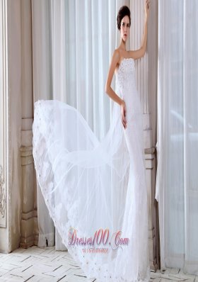 Pretty Mermaid Tulle Appliques Wedding Dress 2014