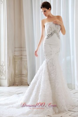 Elegant Special Fabric Mermaid Strapless Wedding Dress