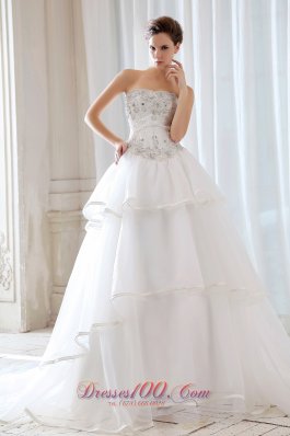 Princess Strapless Tulle Beading and Appliques Wedding Dress