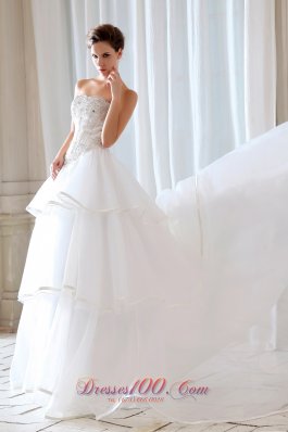 Princess Strapless Tulle Beading and Appliques Wedding Dress