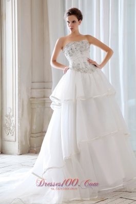 Princess Strapless Tulle Beading and Appliques Wedding Dress