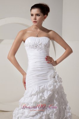 Attractive Floral Mermaid Strapless Satin Beading Wedding Dress