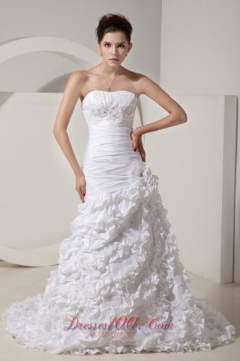 Attractive Floral Mermaid Strapless Satin Beading Wedding Dress