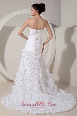 Attractive Floral Mermaid Strapless Satin Beading Wedding Dress