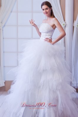 Extravagant Strapless Tulle Layers Beading Wedding Dress