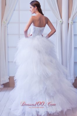 Extravagant Strapless Tulle Layers Beading Wedding Dress