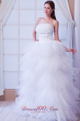 Extravagant Strapless Tulle Layers Beading Wedding Dress