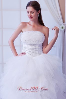 Extravagant Strapless Tulle Layers Beading Wedding Dress