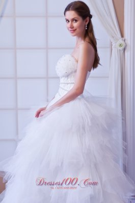 Extravagant Strapless Tulle Layers Beading Wedding Dress