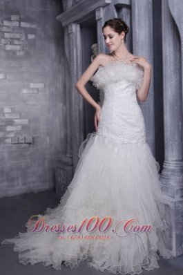 Gorgeous Mermaid Strapless Organza Ruffles Wedding Dress