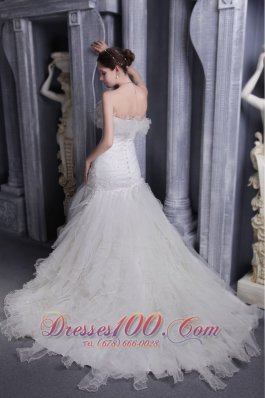 Gorgeous Mermaid Strapless Organza Ruffles Wedding Dress