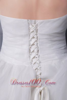 Elegant Princess Strapless Chapel Train Organza Wedding Dress