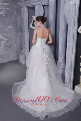 Elegant Princess Strapless Chapel Train Organza Wedding Dress