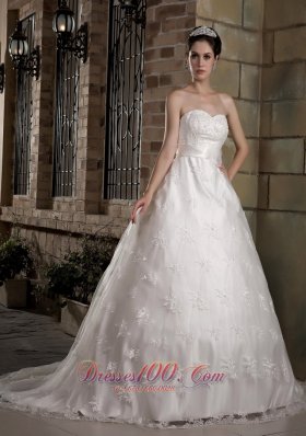 Elegant Chapel Train Taffeta and Lace Wedding Dress