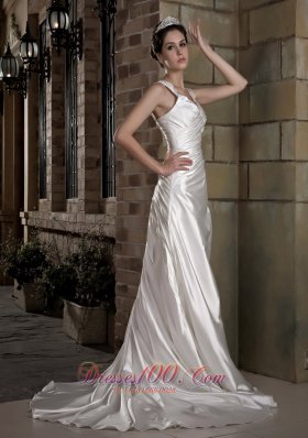 Exquisite Straps Taffeta Ruch and Appliques Wedding Dress