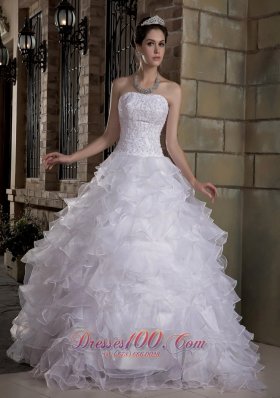 Ornate Strapless Taffeta and Organza Ruffles Wedding Dress