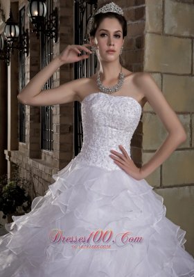 Ornate Strapless Taffeta and Organza Ruffles Wedding Dress