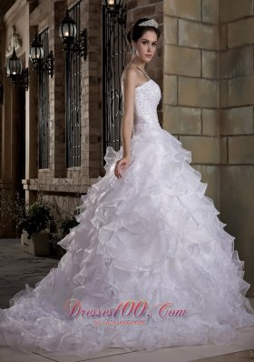 Ornate Strapless Taffeta and Organza Ruffles Wedding Dress