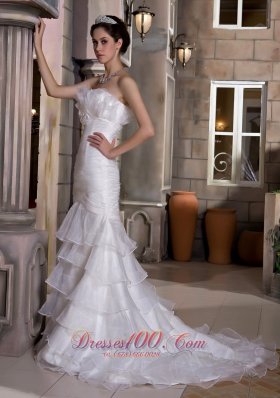 Flattering Mermaid Strapless Organza Ruffles Wedding Dress