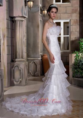 Flattering Mermaid Strapless Organza Ruffles Wedding Dress