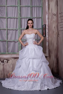 Elegant Strapless Wedding Dress Taffeta and Organza