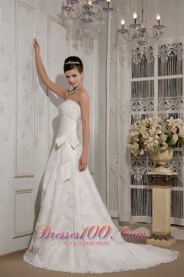 Elegant Strapless Lace Bowknot Wedding Dress