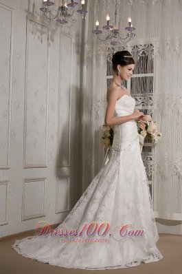 Elegant Strapless Lace Bowknot Wedding Dress