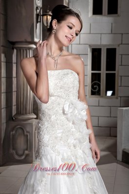 Modest Strapless Lace Floral Wedding Dress