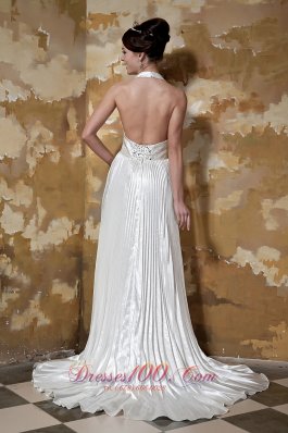 Sexy Halter Elastic Woven Satin Beading Wedding Dress