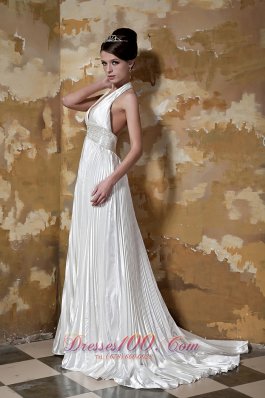 Sexy Halter Elastic Woven Satin Beading Wedding Dress