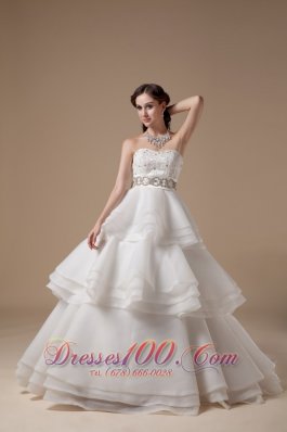 Elegant Strapless Taffeta and Organza Layered Wedding Dress