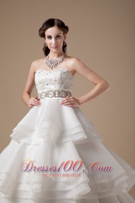 Elegant Strapless Taffeta and Organza Layered Wedding Dress