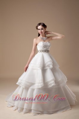 Elegant Strapless Taffeta and Organza Layered Wedding Dress