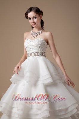 Elegant Strapless Taffeta and Organza Layered Wedding Dress