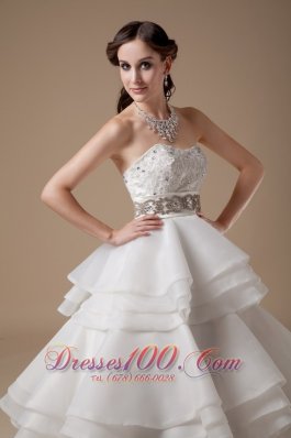 Elegant Strapless Taffeta and Organza Layered Wedding Dress