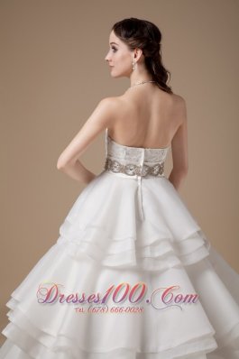 Elegant Strapless Taffeta and Organza Layered Wedding Dress