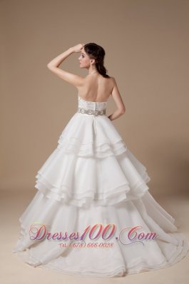 Elegant Strapless Taffeta and Organza Layered Wedding Dress