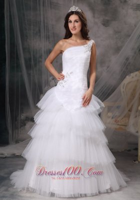 Dressy One Shoulder Wedding Dress Tulle Beading