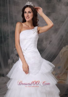 Dressy One Shoulder Wedding Dress Tulle Beading