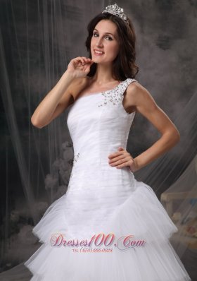 Dressy One Shoulder Wedding Dress Tulle Beading