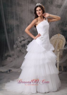 Dressy One Shoulder Wedding Dress Tulle Beading